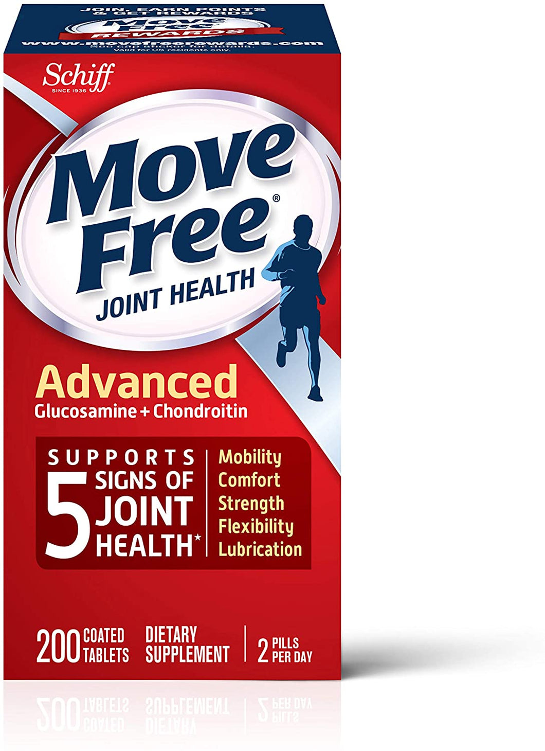 Schiff Move Free Joint Health Advanced Glucosamine & Chondroitin Joint Supplements (200 Coated Tablets in Value Pack Box)